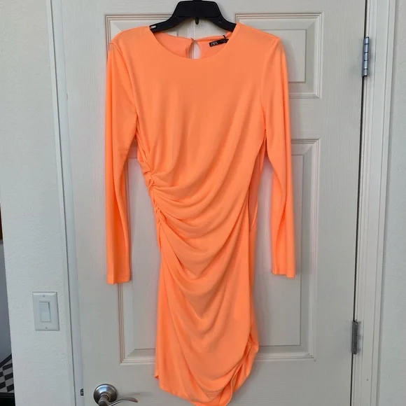 Zara | Dresses | Zara Neon Orange Dress | Poshmark